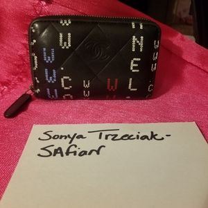 Chanel black lambskin graffiti zippy